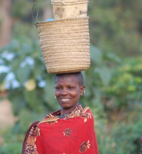 Basket on her head